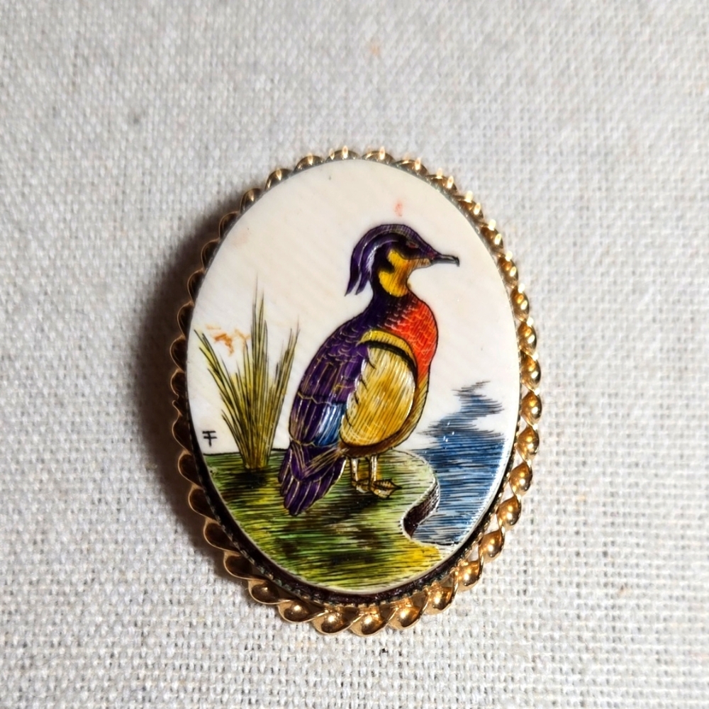 Hand Painted 12K Gold Filled Brooch/Pendant